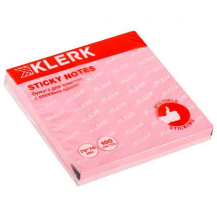 Бум. с клеев. кр. 76*76 мм пастель розовый Klerk 100 л. 