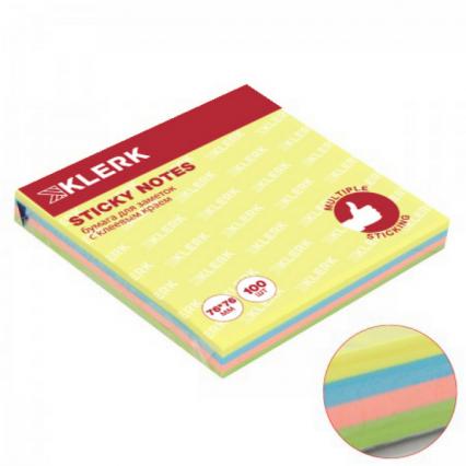 Бум. с клеев. кр. 76*76 мм неон 4 цв. Klerk 100 л. 