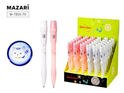 Ручка шар. авто Mazari "Фонарик-1" с фонариком, 0,7 мм, синяя