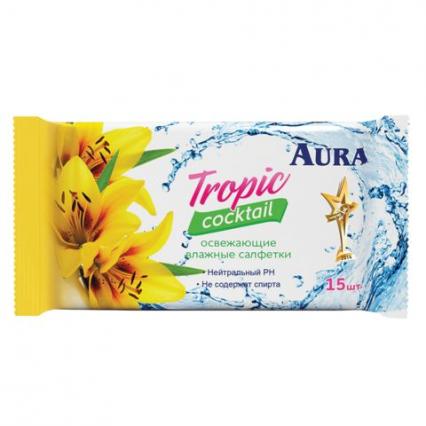 Влажные салфетки 15 шт. Aura "Тропический коктейльl" 