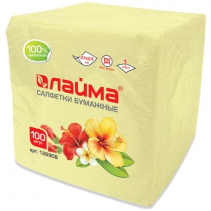 Салфетки 24*24 см Лайма 100 шт., желтые