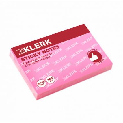 Бум. с клеев. кр. 51*76 мм неон розовый Klerk 100 л.