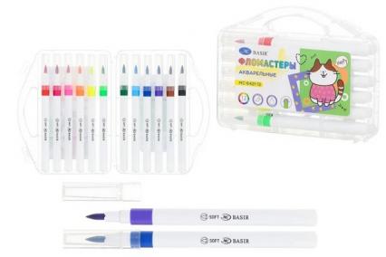 Фломастеры-кисть 12 цв. Basir "Кошки" акварельные, пласт. пенал
