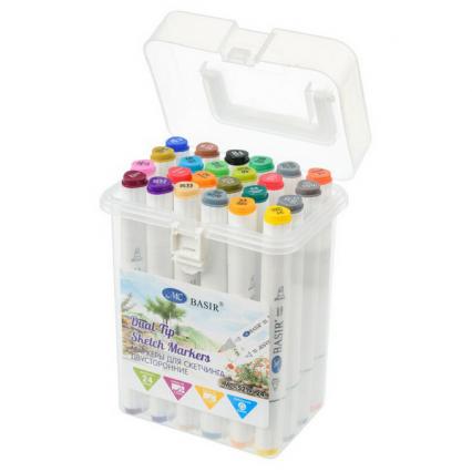 Набор скетч-маркеров 24 цв. Yalong "Аромат" кругл./скош., бел. корп.