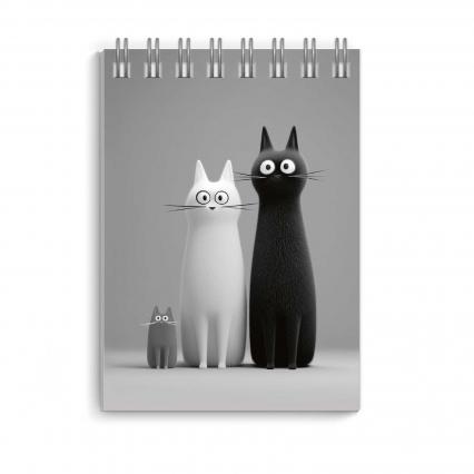 Блокнот А7 40 л. греб. клетка Ф+ "Черно-белые коты"
