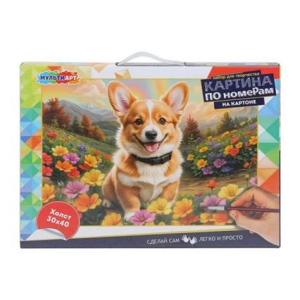 Картина по номерам 30*40 см МультиАрт "Корги в цветах"