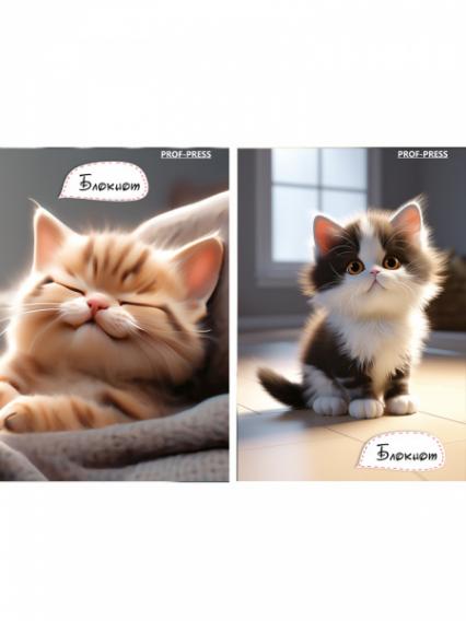 Блокнот А7 48 л. скл. клетка ПП "Котик дома-1" 