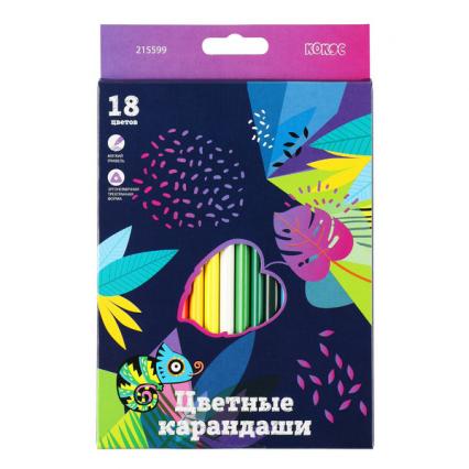 Карандаши 18 цв. Кокос "Листья" трехгр.
