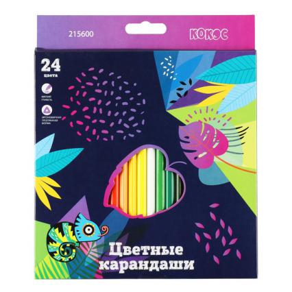 Карандаши 24 цв. Кокос "Листья" трехгр.
