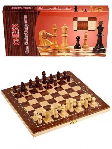 Игра наст. "Шахматы. Шашки. Нарды" 3 в 1 дерево
