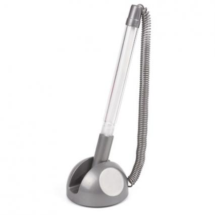 Ручка шар. настольная Brauberg "Стенд" 0,5 мм, синяя, корпус серебр., L=124 мм