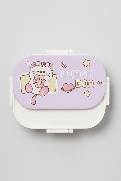 Ланч-бокс 1400 мл "Kitty and Bear" фиол. с прибор.