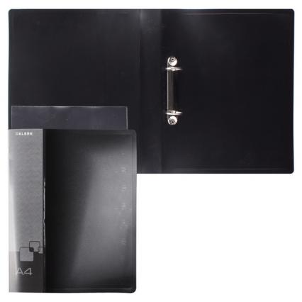 Папка А4 на 2 кольц. 40 мм Klerk "Стандарт" внутр. карман, торцевой карман, черн.