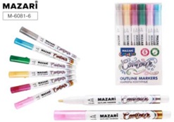 Набор маркеров-красок 06 цв. Mazari "Контур. Металлизированные" кругл.
