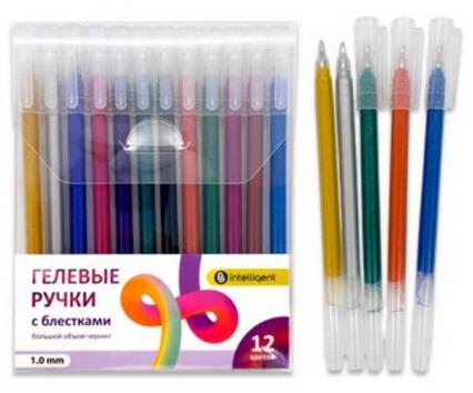 Набор гел. ручек 12 цв. Intelligent "Цветные" с блест.