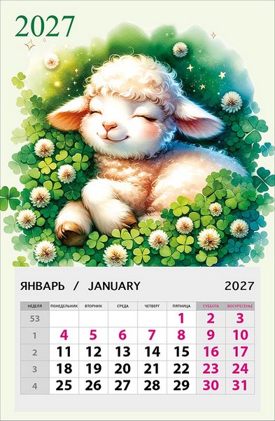 Календарь на магните отрывной 2027 г. Арт Дизайн "Овечка" 9,5*14,5 см