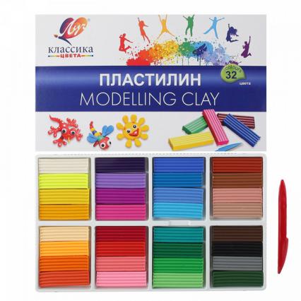 Пластилин 32 цв. ЛУЧ "Классика" 640 г, со стеком 