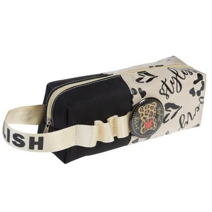 Пенал-косметичка Х "Стильный мишка" беж., 20*7*7 см