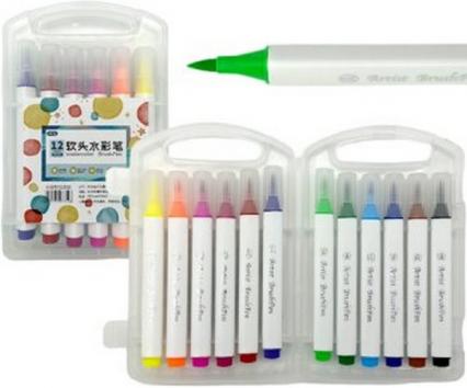 Фломастеры-кисть 12 цв. "Трехгранные" 1-4 мм, пласт. пенал