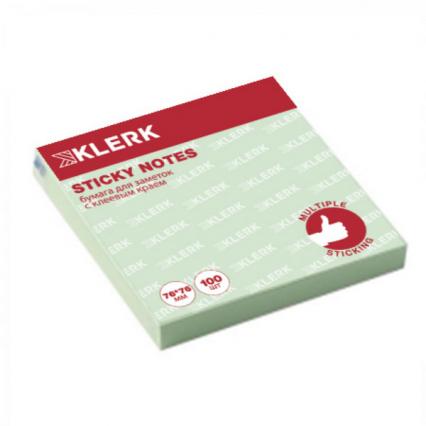 Бум. с клеев. кр. 76*76 мм пастель зеленый Klerk 100 л. 