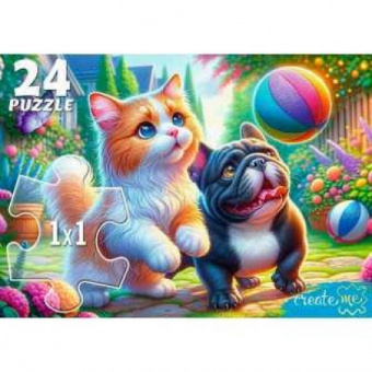 Пазл-макси 024 эл. ПП "Кот и щенок с мячом"