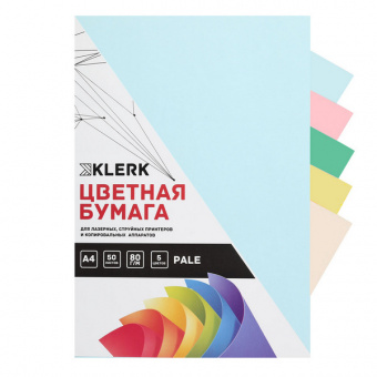 Бумага для офис. техн. А4 050 л. пастель 5 цв. Klerk 80 г/м2