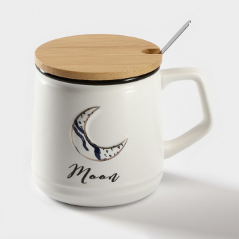 Кружка 350 мл "Луна" с крышкой и ложкой