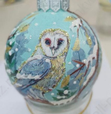 Шар стекло 8 см "Снежная сова" 