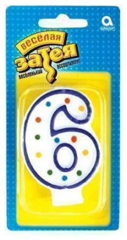 Свеча-цифра "6" 7,6 см 