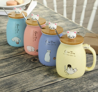 Кружка 500 мл "Котик" с крышкой и ложкой