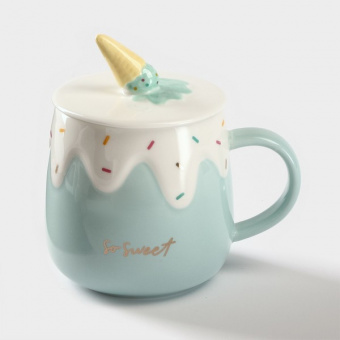 Кружка 380 мл "Нежное мороженое"  асс. с крышкой