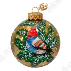 Шар стекло 8 см "Воробей в шапочке" 