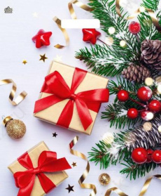 Пакет п/э НГ с выруб. ручками 38*45 см "Новогодние презенты" 60 мкм