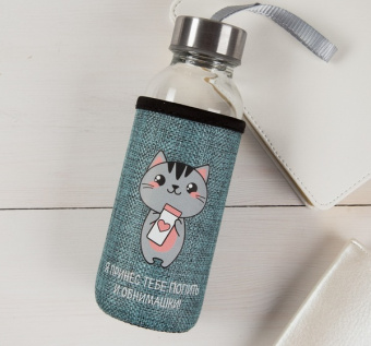 Бутылка стекл. 350 мл "Котик" в чехле 