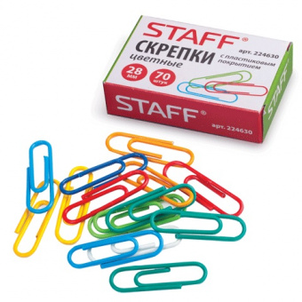 Скрепки цветные 28 мм 70 шт. Staff