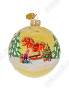 Шар стекло 8 см "Лошадка качалка" желтый