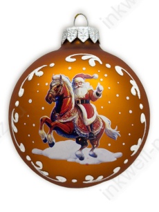 Шар стекло 8 см "Лошадка с Дедом Морозом" золотой