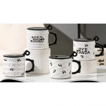 Кружка 380 мл Кокос "Панда" с крышкой и ложкой 