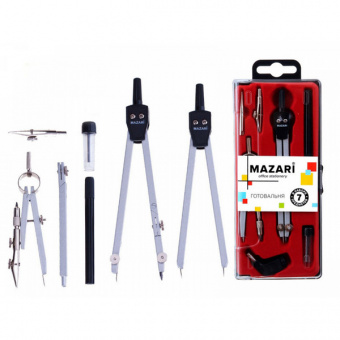 Готовальня 07 предметов Mazari в пенале 