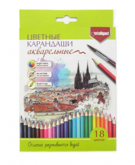 Карандаши акварельные 18 цв. Intelligent трехгр., с кист. 
