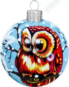Шар стекло 8 см "Лесная совушка" 