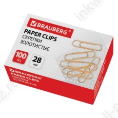 Скрепки 28 мм 100 шт. Brauberg золотистые
