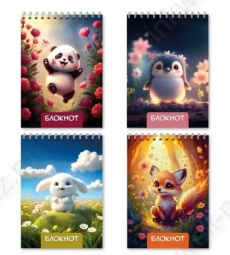 Блокнот А7 40 л. спир. клетка Mazari "Зверушки"