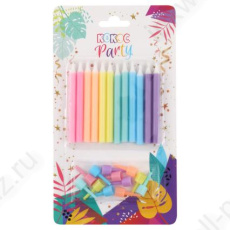 Набор свечей для торта 12 шт. "Разноцветные" 6 см 