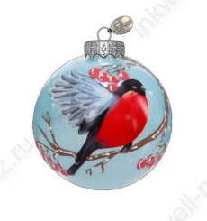 Шар стекло 8 см "Сказочный снегирь 2" 