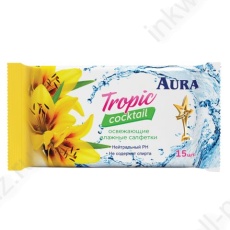 Влажные салфетки 15 шт. Aura "Tropic cocktail" 